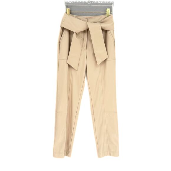 Jonathan Simkhai Tessa Tie Belt Faux Vegan Leather High Rise Straight Tan Pants - Picture 4 of 12